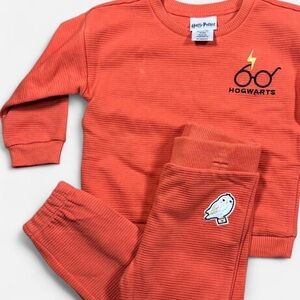 NWT Harry Potter Orange Ribbed Hogwarts Embroidered Sweatshirt Set Kids 24 Mon